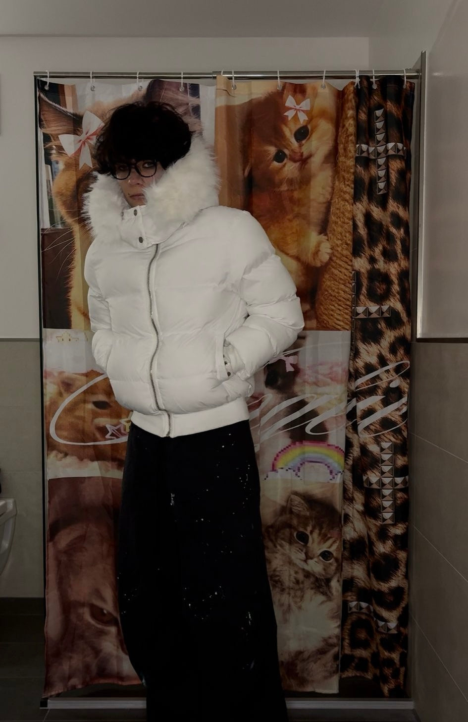 Y2k cat shower curtain